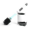 Silicone Toilet Brush and Holder Set with Cleaner Dispenser, Grey | Dispenser handle, silicone bristles, ventilated holder; for RV, apartment, and bathroom use