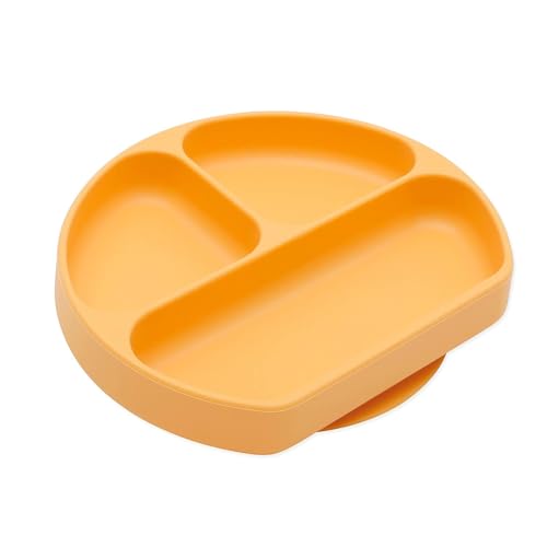 Bumkins Toddler and Baby Suction Plate, Silicone Divided Grip Dish, Babies and Kids, Baby Led Weaning, Children Feeding Supplies, Non Skid Sticky Bottom, Platinum Silicone, 6 Months Up, Tangerine - color: B8 Tangerine-GD
