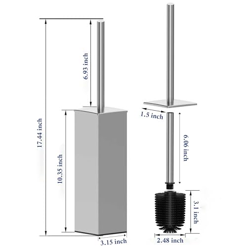 RUACQ Toilet Brush and Holder Set 2pcs,Square Toilet Bowl Brush for Bathroom with 304 Stainless Steel Handle Toilet Cleaner Brush with Durable Scrubbing Bristles,Splash-Proof (Brushed Nickel) - color: Brushed Nickel, size: 2 packs