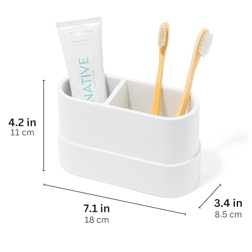 Yew Design Matte White Large Toothbrush and Toothpaste Holder and Cup for Bathroom Vanity and Countertop, Round Organizer for Electric Toothbrushes, Floss, Razors, Cotton, and Mouthwash - color: Large Round Matte White