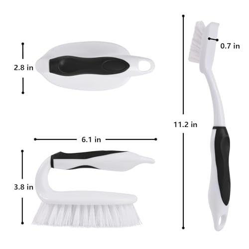 Scrub Brush Set, 4 Pack Deep Cleaning Brush Kit - 2 Scrub Brush, 2 Tile & Grout Brush with Built-in Scraper, Household Commercial Scrubber for Floor, Shower, Pool Wall, Tub (Black) - color: Black