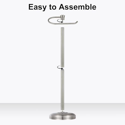Brushed Nickel Toilet Paper Holder Free Standing, 25" H 304 Stainless Steel Toilet Paper Stand for Bathroom，Weighted Base Floor Tissue Roll Holder,Toilet Roll Stand - color: Brushed Nickel