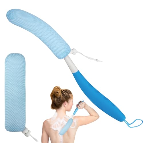 Back Scrubber for Shower, 15.35" Long Handle Shower Brush for Body, Back Brush for Shower for Men Women, Long Handled Bath Sponge for Deep Clean, Exfoliating, Anti-Slip Curve Handled Back Scrubber - size: Blue-blue-h