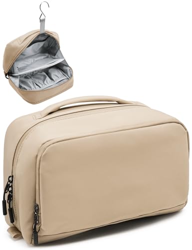 Large Hanging Travel Toiletry Bag for Men Women, Water-resistant Dopp Kit | 6L Large Capacity Wide Open Cosmetic Makeup Bag Bathroom Shower Bags for Toiletries, Grooming, Shaving Organizer Bag - color: Khaki