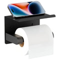 Matte Black Toilet Paper Holder with Shelf, Stainless Steel Bathroom Tissue Holder Self Adhesive or Screw Mounting Wall Mount Toilet Roll Holder for Washroom Kitchen RV