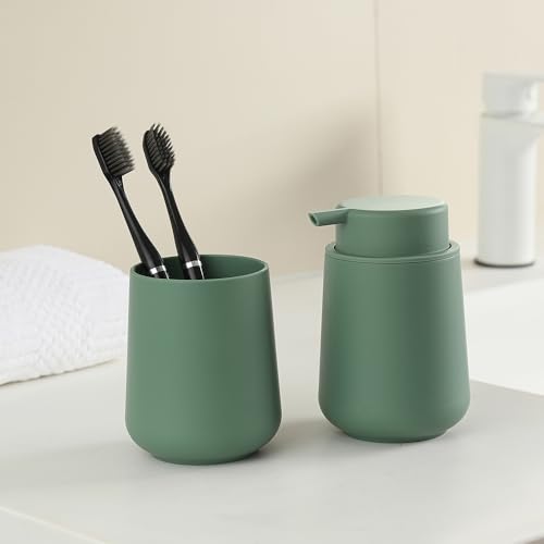 YAUKPH Sage Green Foaming Hand Soap Dispenser Plastic 11 oz - Modern Minimalist Style for Bathroom & Kitchen Countertop Refillable