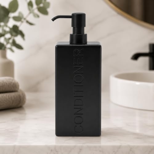 Rectangular Resin Dispenser Premium Bathroom Shampoo Conditioner Body Wash Bottle Modern Refillable Pump Design - color: Black