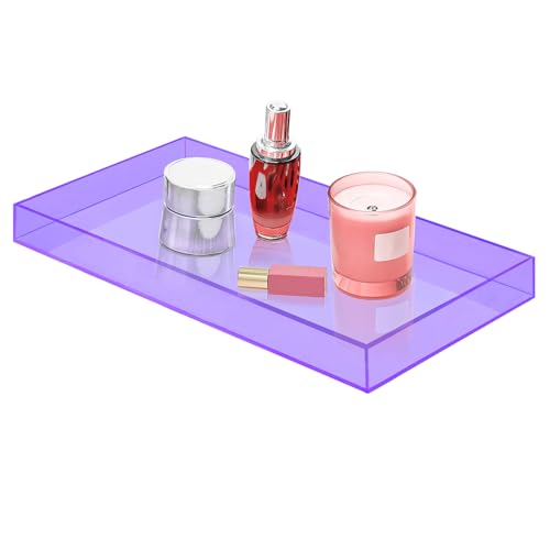 ROYALITA Acrylic Tray Bathroom Tray for Countertop, Guest Towel Holder Tray for Napkin Perfume Jewelry Makeup, Vanity Trays for Soap Dispenser, Aromatherapy, Cup & Candle, Purple - color: Purple