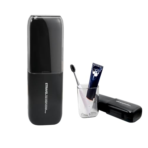 Toothbrush Travel Case, 2-in-1 Large Capacity Toothbrush Holder and Rinse Cup with Cover for Traveling, Camping, Gym, and Trips (Black) - color: Black