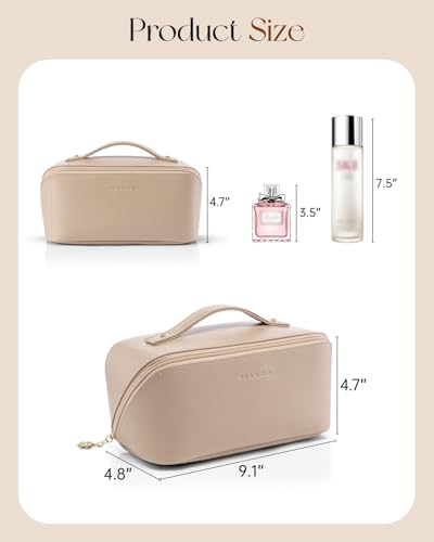 VLANDO Makeup Bag,Travel Toiletry Bag,Cosmetic Bag for Women PU Leather Portable Make up Bag for Skincare, Brushes & Travel Essentials-Toffee - color: 01.Toffee