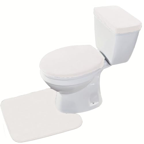 Madeals Toilet Mat and lid Cover Set with Toilet Tank Cover 3 Piece Toilet Set White - color: White