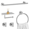 Brushed Nickel 5-Piece Bathroom Hardware Set, 23.6 Inch Towel Bar Set SUS304 Stainless Steel Towel Racks Round Towel Bar, Towel Ring, Toilet Paper Holder, 2 Robe Hooks, Wall Mounted - color: Brushed Nickel