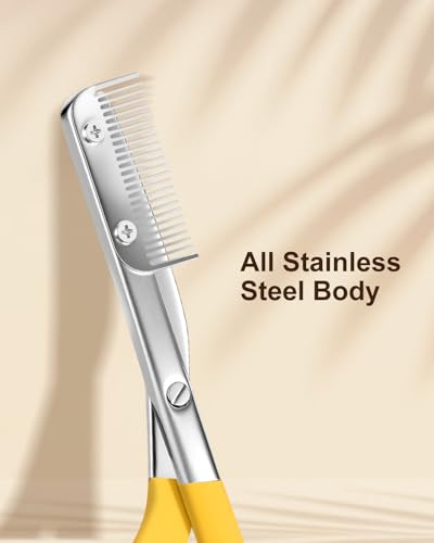 Eyebrow Scissors for Women, Stainless Steel Beauty Scissors with Comb, Precision Trimming Tool for Brows & Facial Hair, Sharp Blades with Safety Guard, Compact & Travel-Friendly (White)