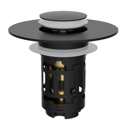Hibbent Upgraded 3 in 1 Bathroom Sink Drain Strainer, Universal Pop Up Stopper, Removable Stainless Steel Filter Basket Hair Catcher, Sink Plug for 1.1''~2.36'' Basin, Brass Bullet Core, Matte Black - color: Matte Black