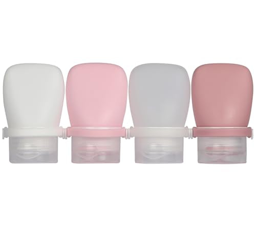 1oz Silicone Travel Bottles, Leak-Proof TSA Approved 4-Pack | Refillable Reusable Squeeze Toiletry Containers, for Shampoo Body Wash Lotion, Mini Travel Size, BPA Free, Easy Clean - color: White,Pink