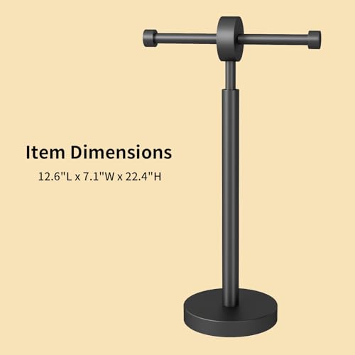 YUMORE Toilet Paper Holder Stand, Floor Freestanding Double Roll Black Tissue Paper Stand for Modern Bathroom, Weighted Round Base Stainless Steel Toilet Roll Holder,Extra Capacity - size: 2 Roll