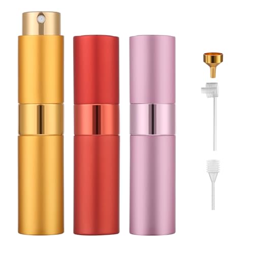 Perfume Travel Refillable Atomizer 8ML (3PCS) - Empty Cologne Spray Bottle, Portable & Leakproof Sprayer for Travel (golden, pink, red) - color: golden, pink, red