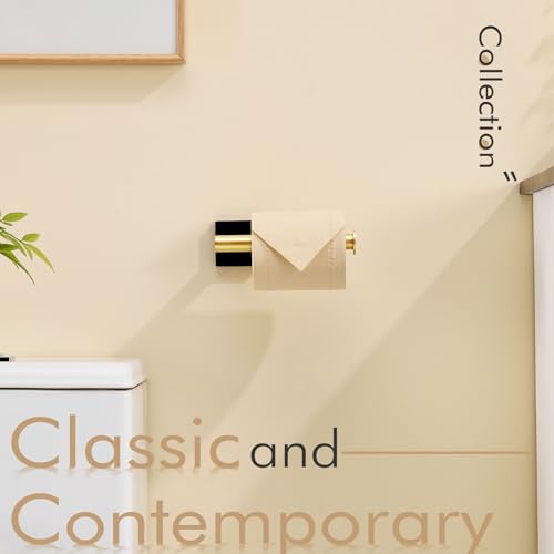 KOKOSIRI Toilet Paper Holder Toilet Roll Holders Hold Mega Rolls Kitchen Bathroom Tissue Paper Dispenser Black with Gold Stainless Steel, B2008GDK - color: Black Gold, size: Vertical