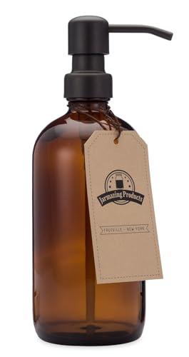 Amber Glass Jar Soap and Lotion Dispenser with Matte Black Pump - 16 oz - by Jarmazing Products - color: Amber/Black 16oz, size: Pack of 1