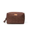 Staya Quilted Makeup Bag for Women – Cotton Travel Cosmetic & Toiletry Pouch, Small Aesthetic Organizer for Purse & Carry-On (Cacao) - color: Cacao