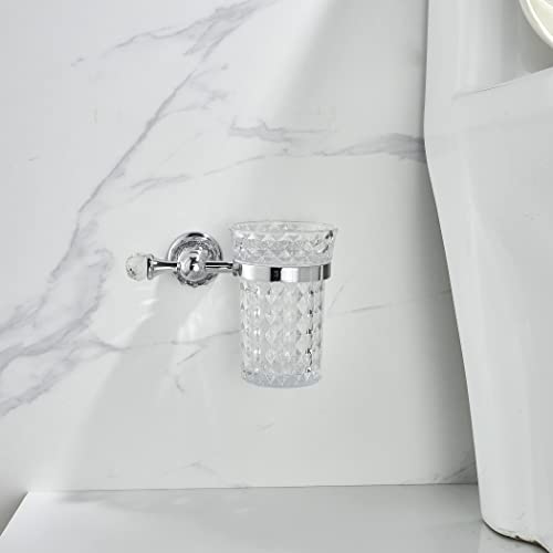 WOLIBEER Crystal Toilet Brush Holder, Chrome Toilet Cup Set with Polished Silver Brush Handle Wall Mounted for Bathroom - Decorative Design,Space Saving. - color: Chrome