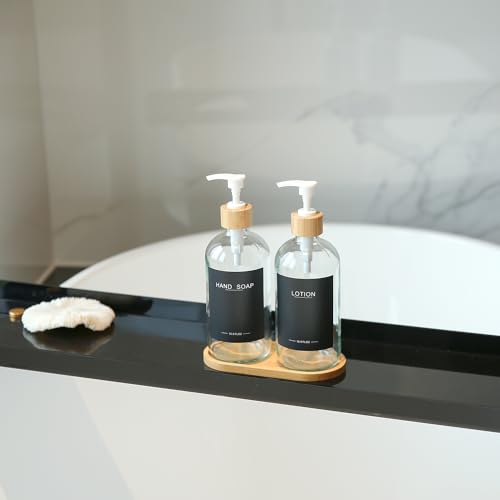 Clear Glass Soap Dispenser with Bamboo Pumps&Tray&Labels, Hand Dispenser, Lotion Dispenser, Dish Soap Dispenser for Kitchen Sink. (Clear) - color: Clear