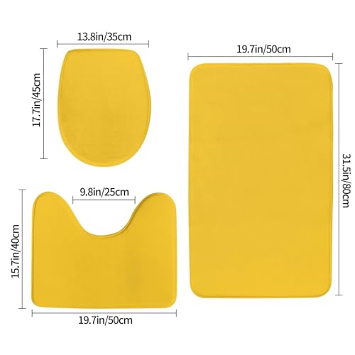 Bathroom Rugs Set 3 Piece Elegant Simple Rich Yellow Bath Rug Mat Set, Non Slip Absorbent Bathroom Decor Mat, Toilet Lid Cover & U Shaped Contour Rug - color: Rich Yellow, size: 1'8" x 2'6" (Rectangular)