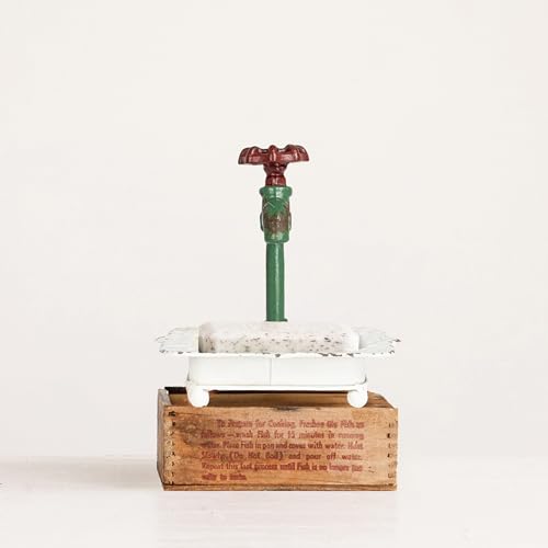 Creative Co-Op Charming Cast Iron Soap Dish with Miniature Faucet Detail - color: White, style: Soap Dish