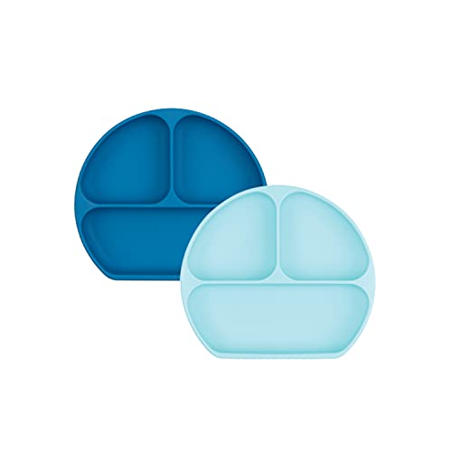 Bumkins Toddler and Baby Suction Plate, Silicone Divided Grip Dish for Babies and Kids, Baby Led Weaning, Children Feeding Supplies, Non Skid Bottom, Platinum Silicone, 6 Mos Up, Blue and Dark Blue - color: F6 Blue, Dk Blue-GD