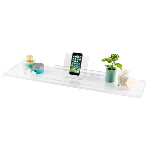 36" Classic-Clear Bathtub Tray Caddy Tub Shelf, Spa Board Luxury Bathroom Bath tub Table, Waterproof Acrylic Tub Caddy Fits Across Bathtub, Book Rack, iPad, Easy To Clean (36") - size: 36"