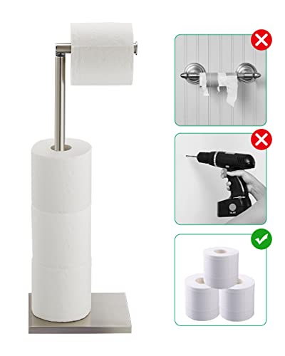 Toilet Paper Holder Stand, Free Standing Toilet Paper Roll Holder with Reserve for Bathroom, Stainless Steel DECLUTTR - color: Nickel