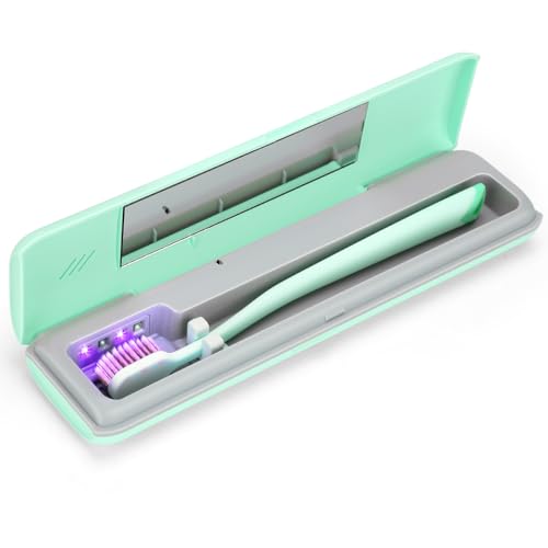 YourMate UVC Toothbrush Sanitizer Case Travel Toothbrush Covers Case for Traving or Business Trip Power by AA Battery or USB-C Cord Green - color: Green