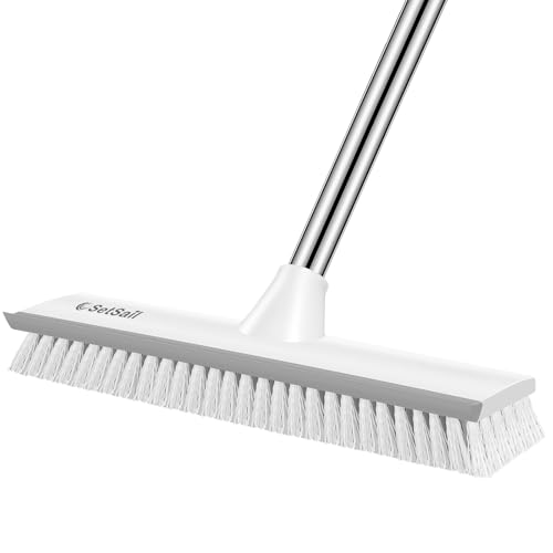 SetSail Upgraded Large Wide Floor Scrub Brush with 51-Inch Long Adjustable Handle 2 in 1 Scrape Brush Stiff Bristle Floor Scrubber for Cleaning Shower Bathroom Kitchen Wall Deck Tub Tile,Grey White - color: Grey White, size: 12in