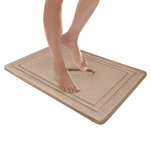 MICRODRY Quick Drying Memory Foam Framed Bath Mat with GripTex Skid-Resistant Base, 17x24, Linen - color: Linen, size: 17" x 24"