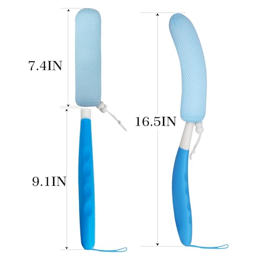 Back Scrubber for Shower, 15.35" Long Handle Shower Brush for Body, Back Brush for Shower for Men Women, Long Handled Bath Sponge for Deep Clean, Exfoliating, Anti-Slip Curve Handled Back Scrubber - size: Blue-White