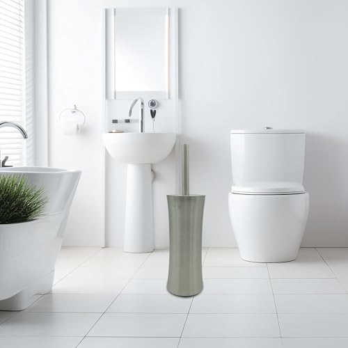 Vince Camuto Toilet Bowl Brush with Holder, Durable Bathroom Cleaning Tool, Modern Design for Easy Toilet Maintenance, Bathroom Cleaner Brush for Efficient Cleaning and Hygiene - color: Brushed Nickel