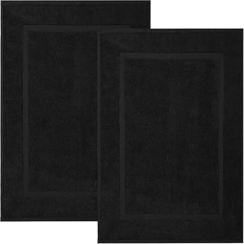 RIVERSIDE Bath Mat Set of 2 - Black Bath Mats 21x34 Inches, Not a Bathroom Rug, 100% Ring Spun Cotton, Super Soft & Highly Absorbent Bathroom Floor Mats - color: Black, size: Bath Mat (PK 2)