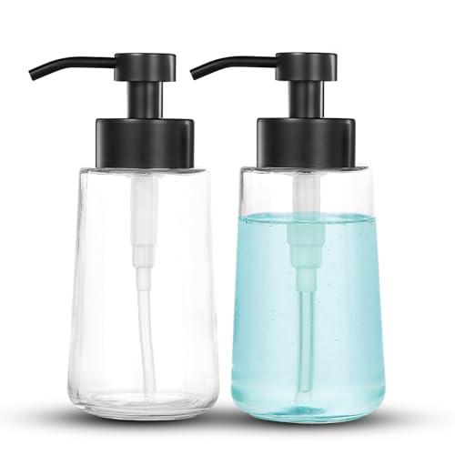 Soap Dispenser, Clear Glass Soap Dispenser with Rust Proof Pump, 16oz Liquid Soap Pump with Waterproof Labels, Dish & Hand Soap for Bathroom, Kitchen, Matte Black, Pack of 2 - color: Matte Black