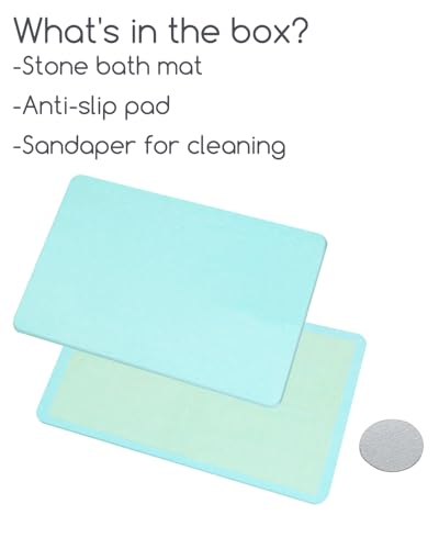 Stone Bath Mat 24"x16" - Diatomaceous Earth Shower Mat, Quick Dry, Anti-Slip, Modern Design with Bonus Non-Slip Pad - Perfect for Home Safety and Style, (Green) - color: Green