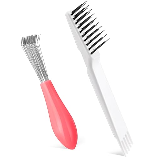 Boao 2 Pcs Hair Brush Cleaning Tool Set,2-in-1 Double Headed Hair Brush Comb,Metal Toothed Cleaner Dirt Remover, Portable Hairbrush Cleaner Tool for Removing Dust Home Salon Use(Pink and White) - color: Pink and White