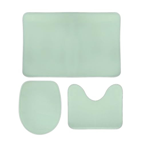 Bathroom Rugs Set 3 Piece Minimalist Solid Light Green Bath Rug Mat Set, Non Slip Absorbent Bathroom Decor Mat, Toilet Lid Cover & U Shaped Contour Rug - color: Light Green, size: 1'8" x 2'6" (Rectangular)