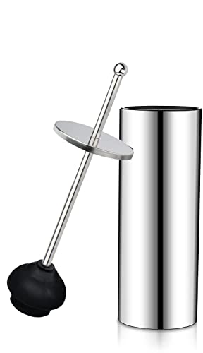 Chrome Toilet Plunger with Holder Bathroom Metal Canister Holder Drip Cup, Heavy Duty, Deep Cleaning Silver - color: Silver