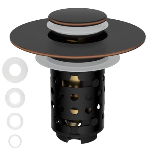 Universal Bathroom Sink Drain Stopper Hair Catcher, Oil Rubbed Bronze | Upgraded with 2-Layer Detachable Filter Basket, 4 in 1 Pop Up Drain Strainer, Anti-Clog, Fit for 1.1''~2.36'' Sinks - color: Oil Rubbed Bronze