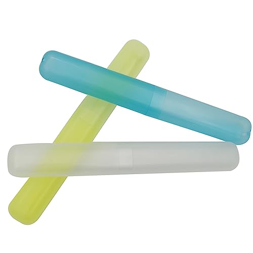6 Pack Travel Toothbrush Containers Case Portable Plastic Breathable Toothbrush Holder Storage Dust-Proof and Sanitary for Travel Camping School Business (Blue, Yellow, Clear) - color: Blue, Yellow, Clear