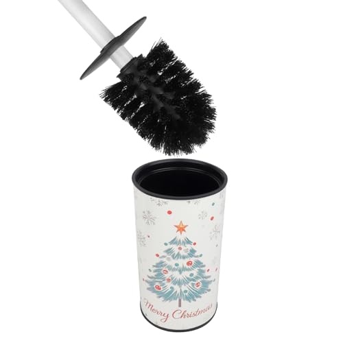 Toilet Brush and Holder Set, Stainless Steel, Round Base and Long Handle for Bathroom Deep Cleaning, Drip-Proof, Space Saving for Storag - color: Christmas Tree