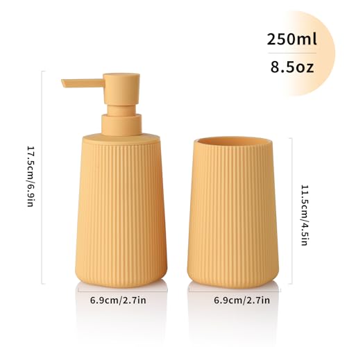 YAUKPH Bathroom Accessories Set 2 Piece Soap Dispenser and Toothbrush Holder for Bathroom Countertop Striped Yellow - color: Striped Yellow
