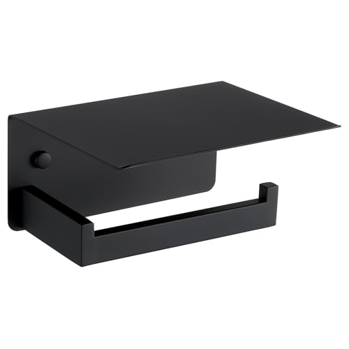 Angle Simple Toilet Paper Holder with Shelf Matte Black, 304 Stainless Steel Lavatory Tissue Roll Holder for Wall - color: Matte Black, size: Single Rod