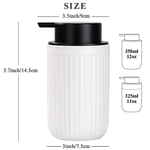 BosilunLife Foam Hand Soap Dispenser - White Ceramic Foaming Soap Dispenser for Bathroom 12oz Refillable Liquid Lotion Soap Dispenser with Rust-Proof foaming Pump for Countertop - color: White Foam Pump