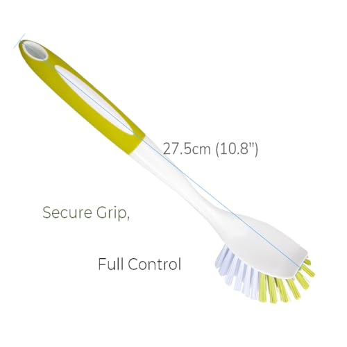 Dish Brush with Handle, Stiff Bristles Dish Scrubber for Pots, Pans & Sink Cleaning, 5 Pack - color: Yellow 5 Pack