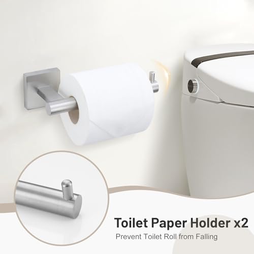 10 Pieces Bathroom Hardware Set Brushed Nickel Towel Bar Set Includes 23.6” Towel Bar, Towel Ring Holder, Toilet Paper Holder and Two Towel Hooks, Bathroom Accessories Set SUS304 Wall Mounted - color: Brushed Nickel, size: 10 Pieces - Extended